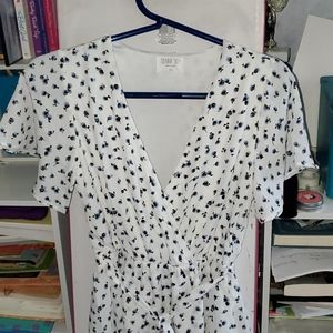 White dress with blue flowers